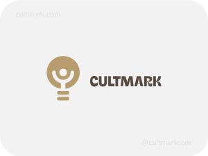 Cultmark Insight logo, gold vector symbol of a lightbulb containing a human silhouette with arms raised, representing inspiration and personal growth for coaching or wellness business identity.