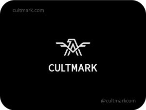 Cultmark Flying Letter A logo, minimalist white vector monogram merging a capital letter A with bird wings representing leadership and vision for corporate or aviation business identity.