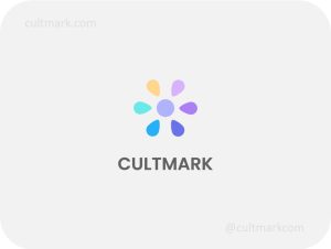 Cultmark Pastel Bloom logo, soft multi-color vector floral symbol with six petals representing harmony and organic growth for wellness or beauty business identity.