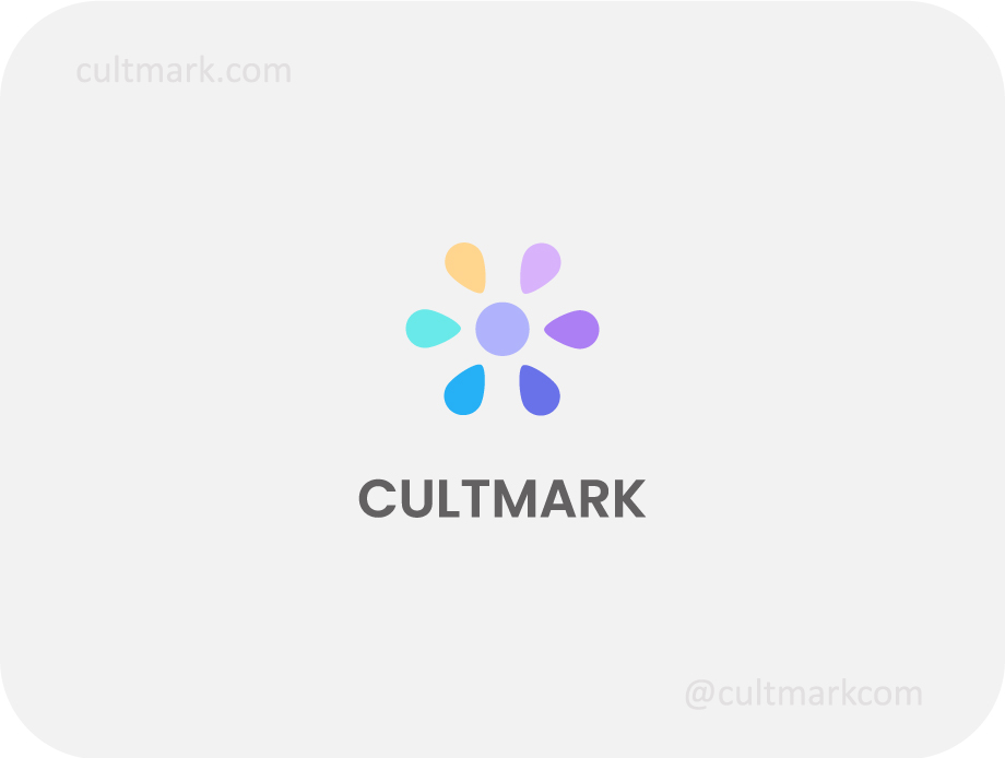 Cultmark Pastel Bloom logo, soft multi-color vector floral symbol with six petals representing harmony and organic growth for wellness or beauty business identity.