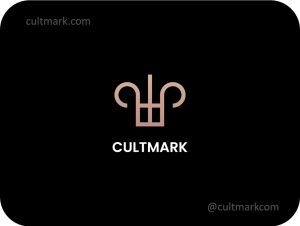 Cultmark Royal Minimalist Crown logo, elegant rose-toned vector symbol with symmetrical geometric lines representing prestige and excellence for luxury or beauty business identity.