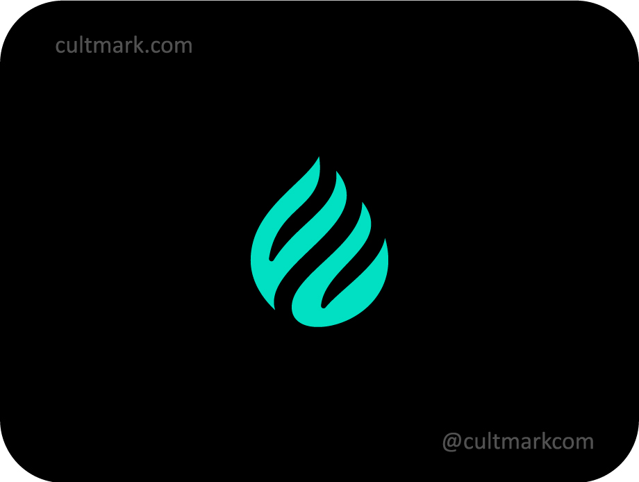 Cultmark Vital Drop logo, vibrant turquoise vector symbol merging a drop and flame shape representing clean energy and innovation for technology or wellness business identity.
