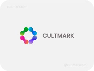 Cultmark Molecular Flower Tech logo, vibrant multi-color vector symbol of interconnected molecular nodes in a circular floral pattern representing science and technology for digital business identity.