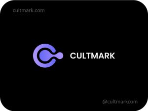 Cultmark Fluid Letter C logo, modern purple gradient vector symbol with a liquid droplet effect representing tech connectivity and digital innovation.