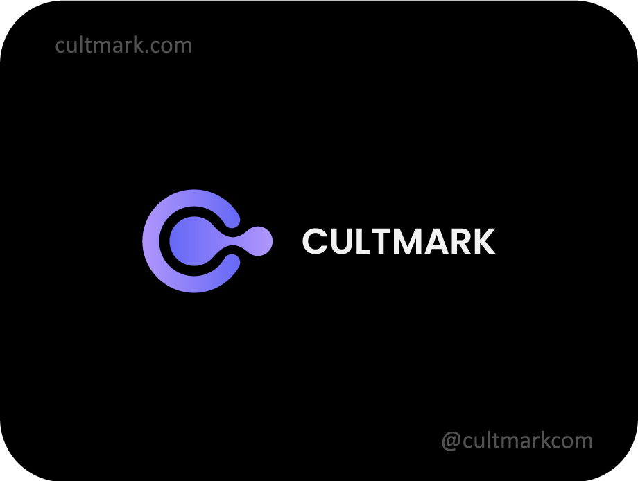 Cultmark Fluid Letter C logo, modern purple gradient vector symbol with a liquid droplet effect representing tech connectivity and digital innovation.
