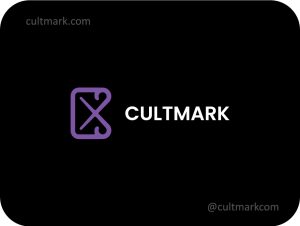 Cultmark B Scissors logo, minimalist purple line art vector combining a letter B with a scissors silhouette representing tailoring, hair styling and bespoke atelier services.