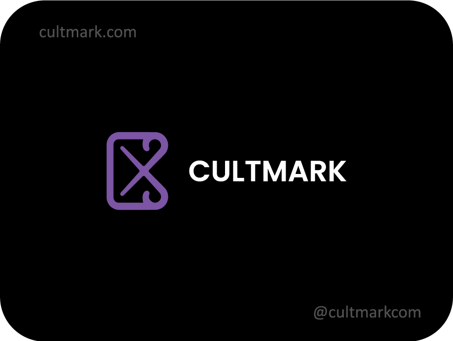 Cultmark B Scissors logo, minimalist purple line art vector combining a letter B with a scissors silhouette representing tailoring, hair styling and bespoke atelier services.