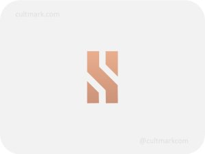 Cultmark Geometric H letter logo, minimalist beige vector symbol of a stylized letter H with diagonal cuts representing architectural structure and growth.