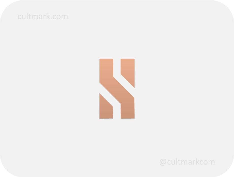 Cultmark Geometric H letter logo, minimalist beige vector symbol of a stylized letter H with diagonal cuts representing architectural structure and growth.