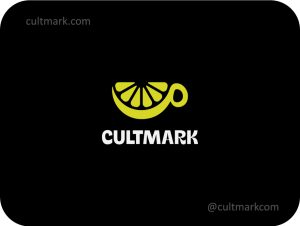 Cultmark Citrus Cup Wellness logo, vibrant lime-yellow vector symbol of a cup combined with an orange or lemon slice representing health, cafes and natural energy.