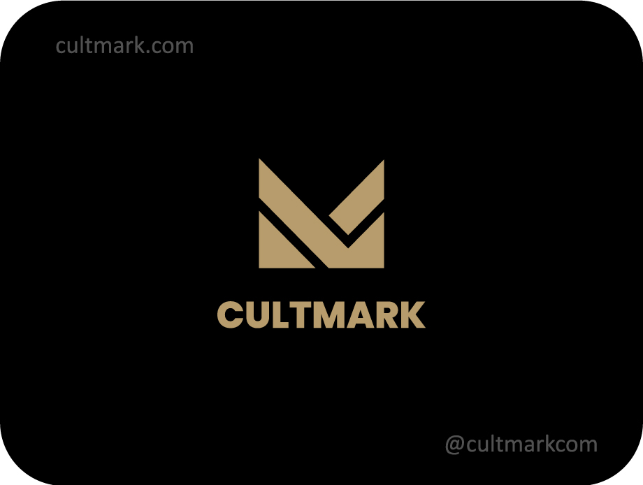 gold letter M logo with angular geometric design